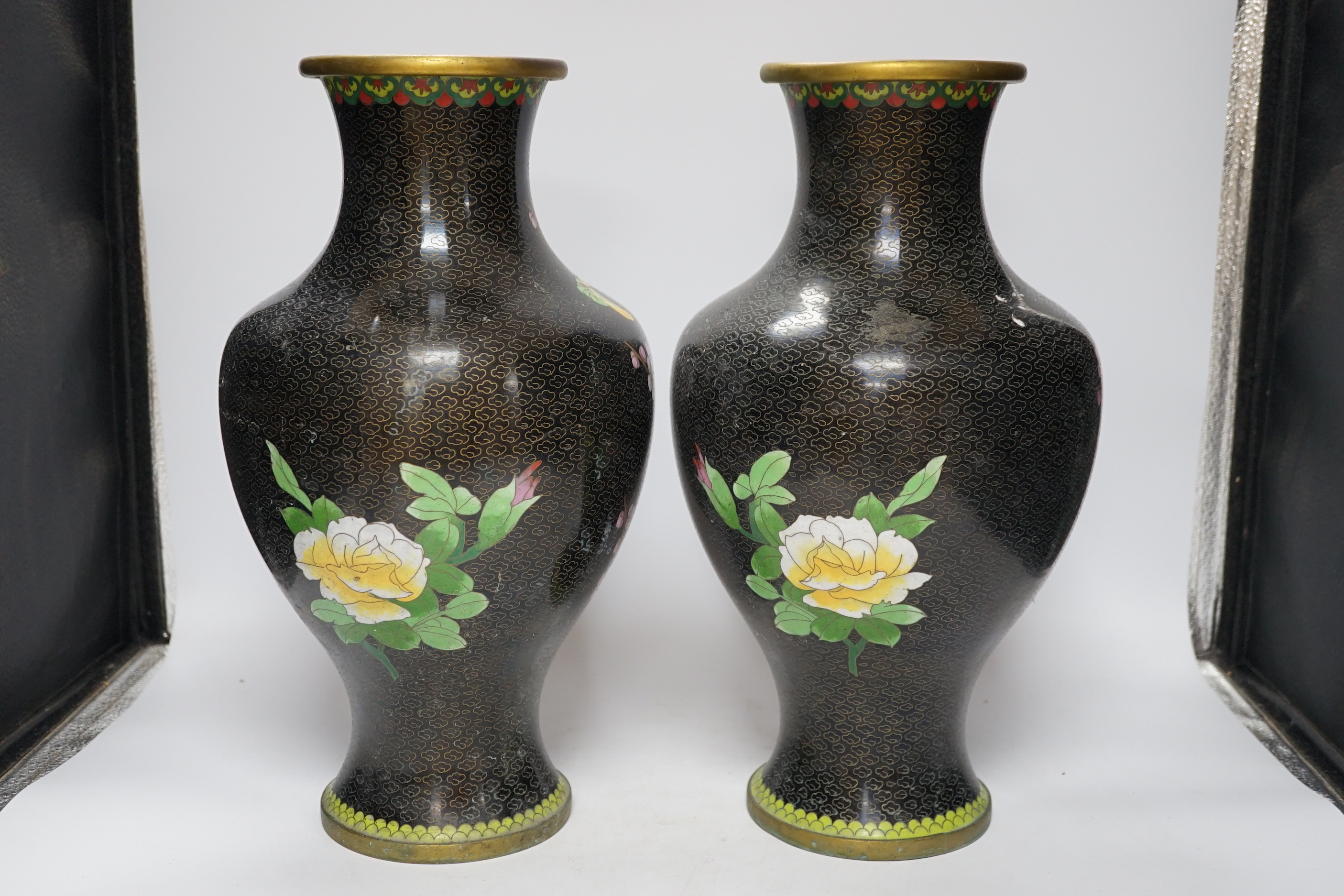 A pair of large Chinese cloisonné enamel vases, 39cm